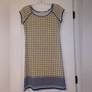 Max Studio Yellow and Navy Patterned Knit Dress